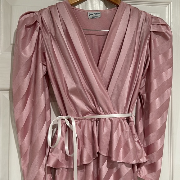 Vintage Dresses & Skirts - Vintage 80’s Pink Satin Fabric Peplum Dress